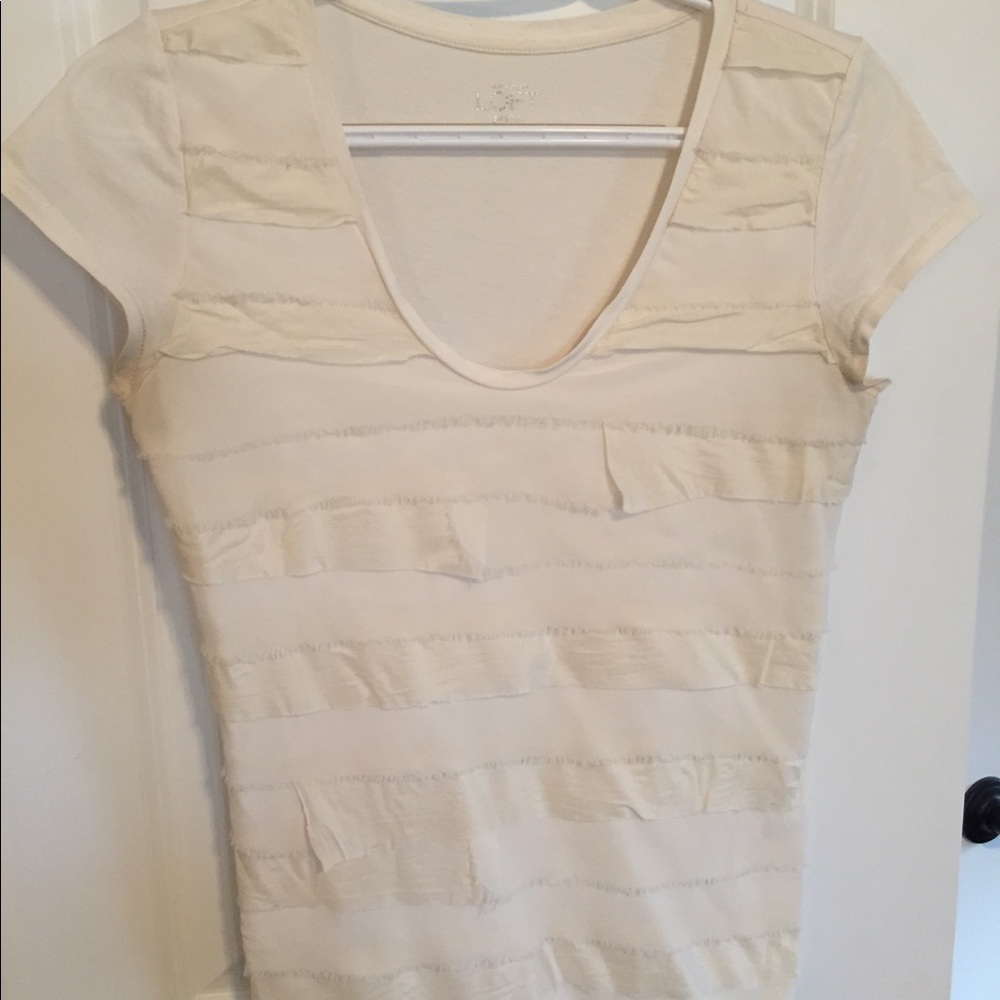 LOFT ivory top with unique layered trim